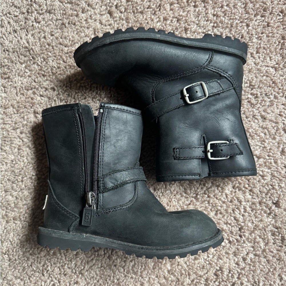 UGG Black Leather Harwell Boots- C9